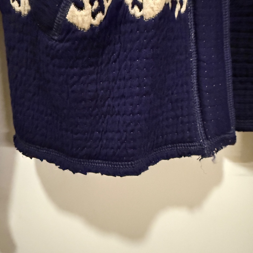 Free People Navy Blue Embroidered Quilted Jacket – Boho Patterned Zip Front - Picture 2 of 5